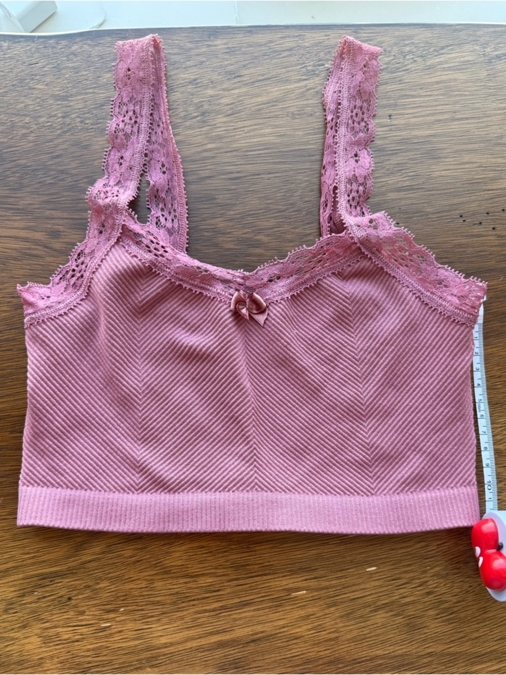 Out From Under Pink Purple Ribbed Lace-Trim Bralette Size XS/S